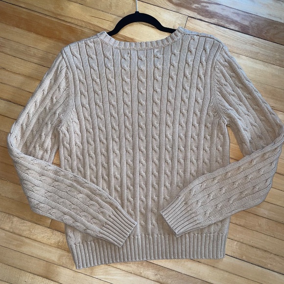Tommy Hilfiger Cable Knit Sweater Cotton Preppy Acedemia Fisherman Camel Tan - Picture 6 of 8